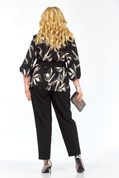 Блуза, брюки Элль-стиль 2446 черный_белый_принт - фото 2