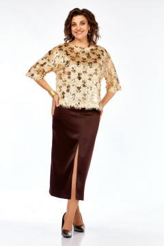 Блуза, юбка Ольга Стиль Л-433 золото-коричневый - фото 2