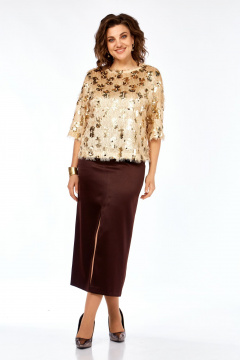 Блуза, юбка Ольга Стиль Л-433 золото-коричневый - фото 1