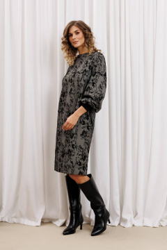 Платье Gizart 7385/1 серо-черный с цветами - фото 3