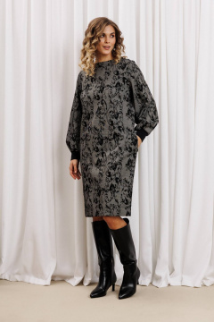 Платье Gizart 7385/1 серо-черный с цветами - фото 2