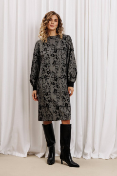 Платье Gizart 7385/1 серо-черный с цветами - фото 1