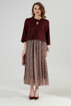 Платье NikVa 1009-1 бургунди и цветы на винном фоне - фото 1
