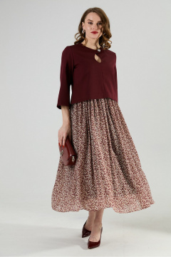 Платье NikVa 1009-1 бургунди и цветы на винном фоне - фото 2