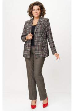 Брюки, жакет БелЭльСтиль 412-3_14_22+609-3_23_22 клетка красно-коричневая - фото 1
