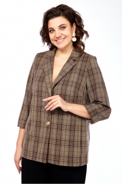 Жакет классический с рельефами и внутренними карманами LaKona 11429 шоколад_клетка - фото 1