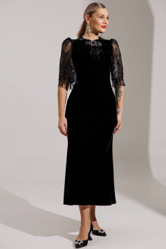 Блуза, брюки Мода Юрс 25-2884 черный_гипюр - фото 1