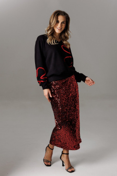 Блуза, юбка Ларс Стиль 1184 черный-красный - фото 2