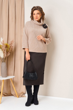 Джемпер, юбка VOLNA 1447 бежево-шоколадный - фото 2