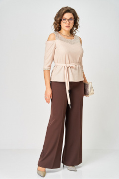 Блуза, брюки Орхидея 1635 бежевый, коричневый - фото 2