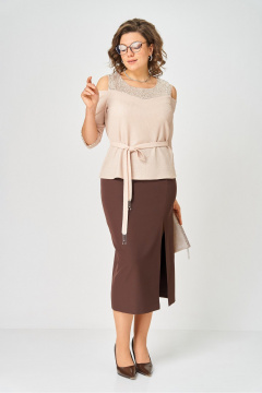 Блуза, юбка Орхидея 1637 бежевый, коричневый - фото 1