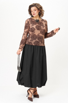 Топ, юбка Aira Style 24136 капучино-черный - фото 5