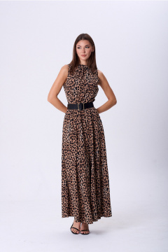 Нарядное платье из струящейся ткани с сборкой и разрезом Lady Line 1580 темный_леопард - фото 2