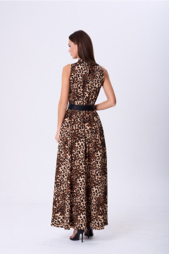 Классическое платье с воротником-стойкой и сборкой из ткани Lady Line 1580/1 светлый_леопард - фото 4