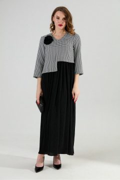 Платье NikVa 377-4 чёрно-белая гус лапка и чёрный - фото 2