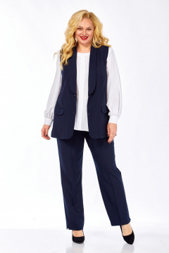 Деловой комплект из блузы, жилета и зауженных брюк из текстиля Элль-стиль 2132/5 темно-синий - фото 1