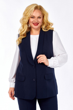 Деловой комплект из блузы, жилета и зауженных брюк из текстиля Элль-стиль 2132/5 темно-синий - фото 5