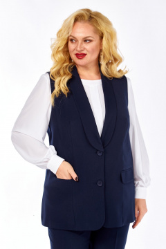 Деловой комплект из блузы, жилета и зауженных брюк из текстиля Элль-стиль 2132/5 темно-синий - фото 4