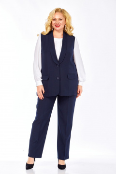 Деловой комплект из блузы, жилета и зауженных брюк из текстиля Элль-стиль 2132/5 темно-синий - фото 1