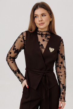 Брошь, брюки, жилет, лонгслив Amberа Style 3021 шоколад - фото 4