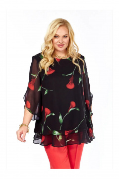 Блуза Элль-стиль 2213/11а черный_принт_цветы - фото 4