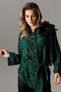 Блуза, брюки Ларс Стиль 1192 черный-зеленый - фото 2