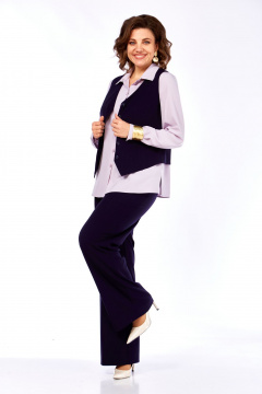 Блуза, брюки, жилет Ольга Стиль С-979 темно-синий_клетка - фото 5