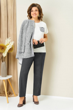 Блуза, брюки, жакет VOLNA 1439 бело-графитовый - фото 5