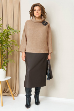 Джемпер, юбка VOLNA 1447 бежевый_кэмел,шоколад - фото 4