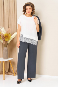 Блуза, брюки, жилет VOLNA 1458 графитно-голубой - фото 4