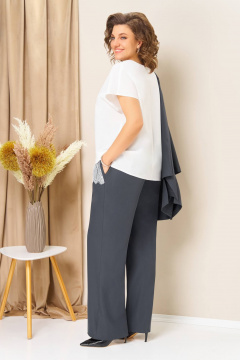 Блуза, брюки, жилет VOLNA 1458 графитно-голубой - фото 3