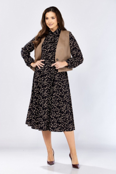 Жилет, платье Милора-стиль 1380/1 черный+капучино_цветы - фото 5