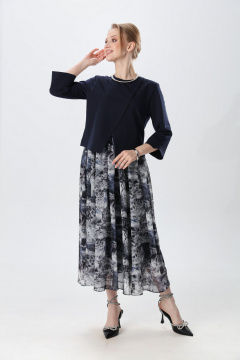 Платье NikVa 1007-2 индиго и серая абстракция - фото 3