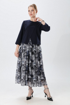 Платье NikVa 1007-2 индиго и серая абстракция - фото 1