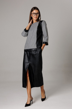 Блуза, юбка Ларс Стиль 1174 молочный-черный - фото 2