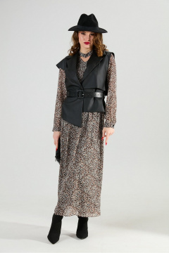 Жилет, платье NikVa 1020-1 коричневый мультиколор и чёрный - фото 1