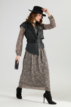 Жилет, платье NikVa 1020-1 коричневый мультиколор и чёрный - фото 2