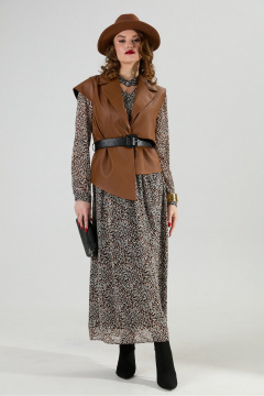 Жилет, платье NikVa 1020-2 коричневый мультиколор и шоколад - фото 1