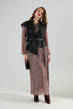 Жилет, платье NikVa 1020-4 листочки бургунди и чёрный - фото 5