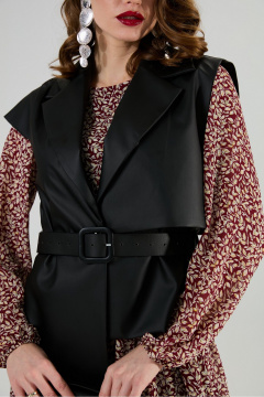 Жилет, платье NikVa 1020-4 листочки бургунди и чёрный - фото 2