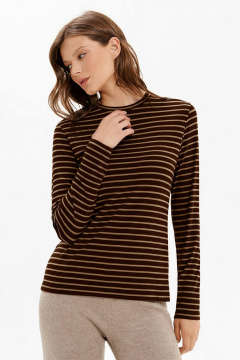Лонгслив Nelva 23487 бежево-коричневая полоска - фото 2