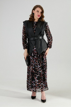 Жилет, платье, ремень NikVa 1021-1 листья мультиколор и чёрный - фото 1