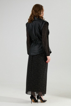 Жилет, платье, ремень NikVa 1021-2 чёрный в горошек и чёрный - фото 5