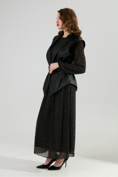 Жилет, платье, ремень NikVa 1021-2 чёрный в горошек и чёрный - фото 3