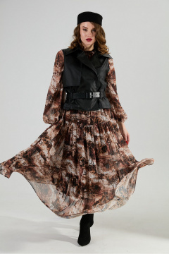 Жилет, платье, ремень NikVa 1022-2 чёрный и тигровая абстракция - фото 1