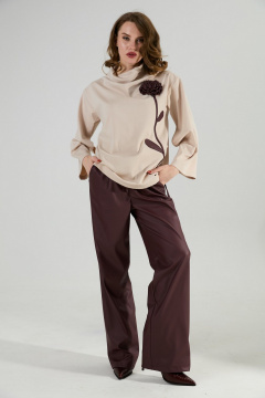 Брюки, джемпер NikVa 922-9 капучино и бордо - фото 2