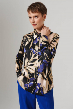 Блуза Nelva 23154 бежевый-черный принт - фото 1