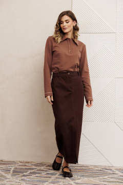 Джемпер, юбка Gizart 5425 мокко мусс, шоколадный джинс - фото 3