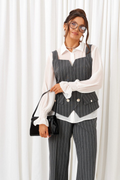 Блуза, брюки, жилет Beautiful&Free 6417 полоска_серая - фото 5