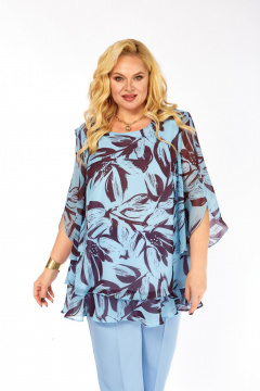 Блуза Элль-стиль 2213/12а голубой_кофе - фото 4